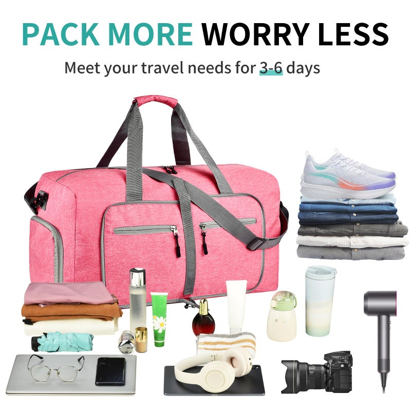 Dimayar 115L Travel Duffle Bag for Men Women - Foldable Duffel Bag with Shoes Compartment - Overnight Bags Waterproof & Tear Resistant(Pink) - Image 4